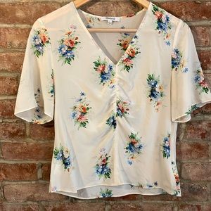 MADEWELL • Silk Floral Print Blouse / Off White /Cream Size 4